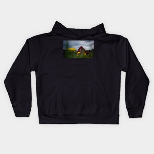 Red Barn Beyond Yellow Flowers Kids Hoodie